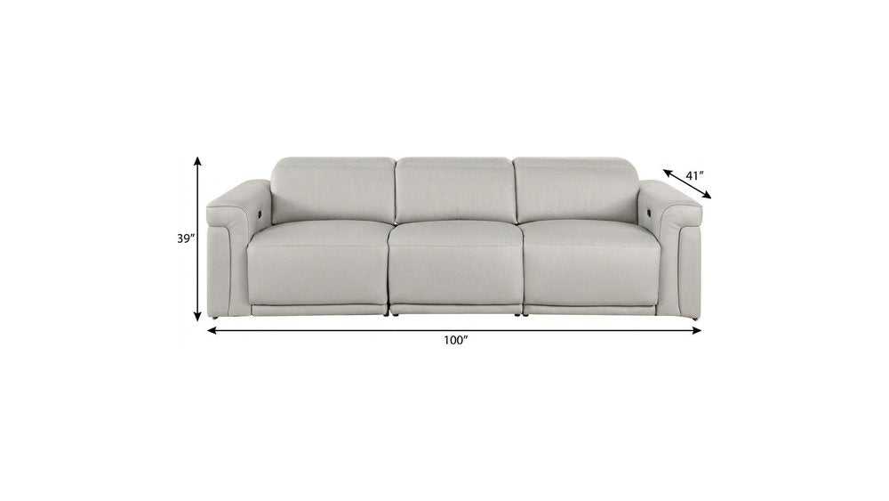 100" Beige Italian Leather Reclining USB Sofa