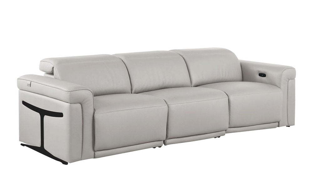 100" Beige Italian Leather Reclining USB Sofa