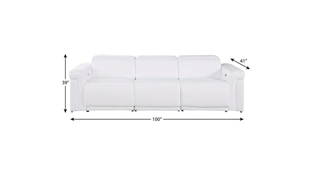 100" Beige Italian Leather Reclining USB Sofa