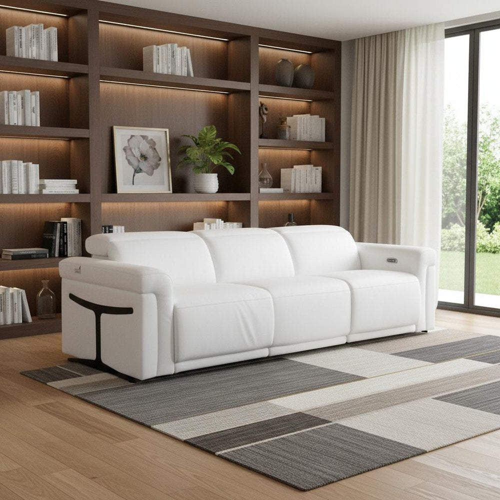 100" Beige Italian Leather Reclining USB Sofa