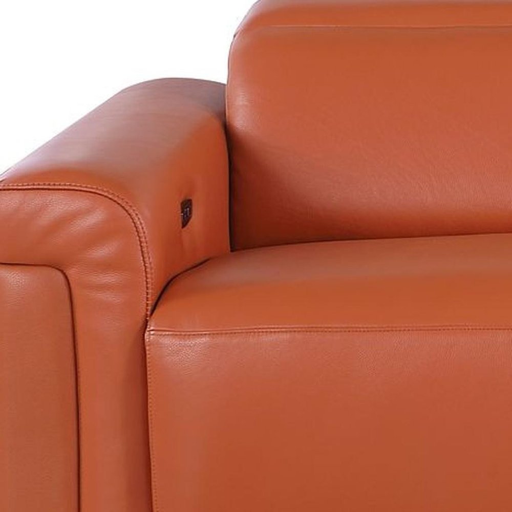100" Beige Italian Leather Reclining USB Sofa