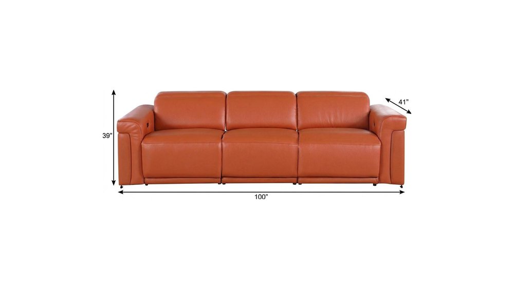 100" Beige Italian Leather Reclining USB Sofa
