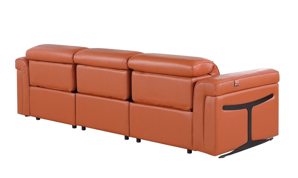100" Beige Italian Leather Reclining USB Sofa