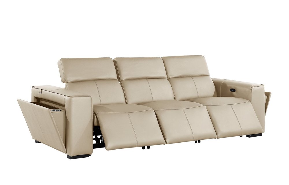 104" Chestnut Italian Leather Reclining USB Sofa And Storage
