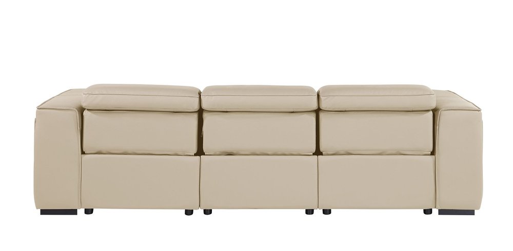 104" Camel Italian Leather Reclining USB Sofa And Storage