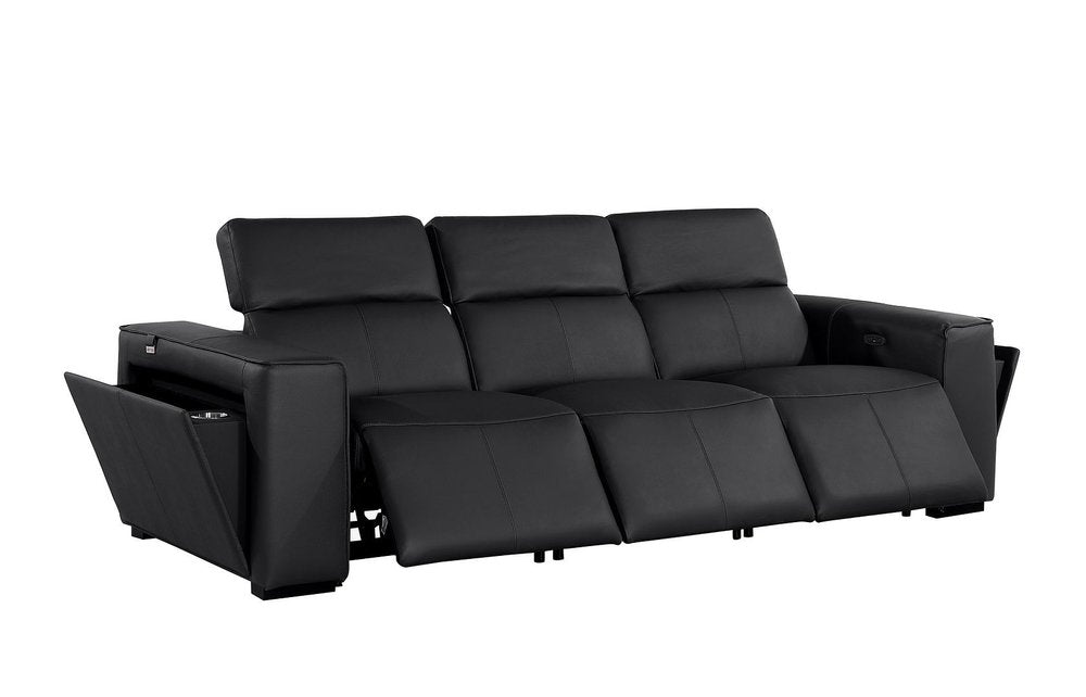 104" Chestnut Italian Leather Reclining USB Sofa And Storage