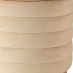 16" Beige And Natural Velvet Tufted Cylinder Ottoman With Storage