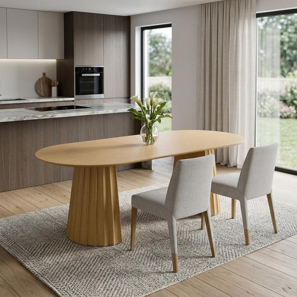 79" Natural Wood Double Pedestal Base Oval Dining Table