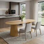 79" Natural Wood Double Pedestal Base Oval Dining Table
