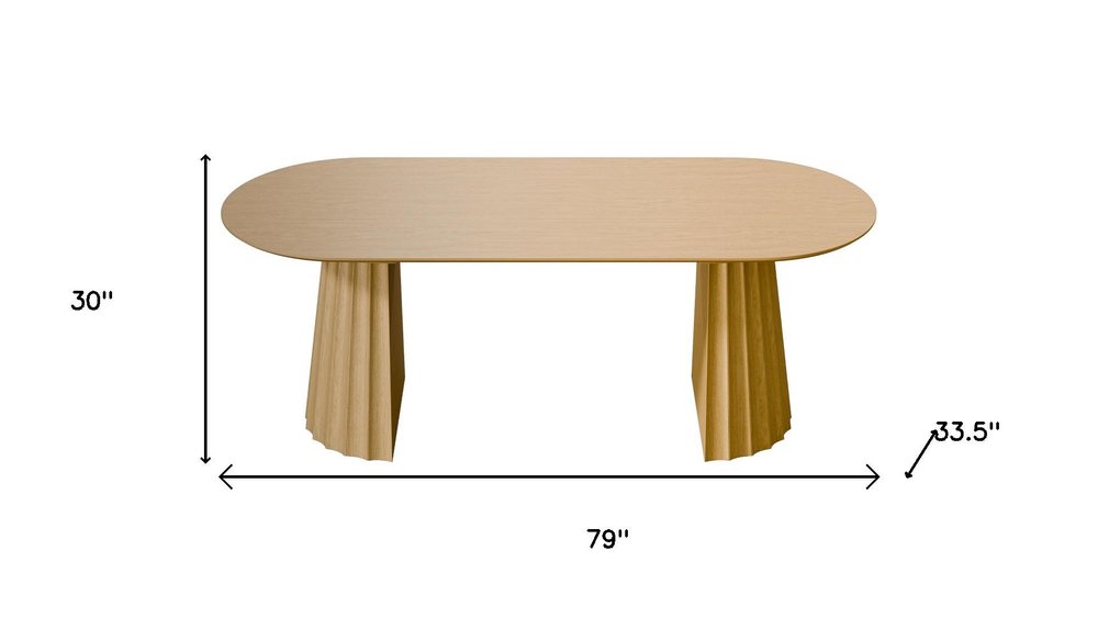 79" Natural Wood Double Pedestal Base Oval Dining Table