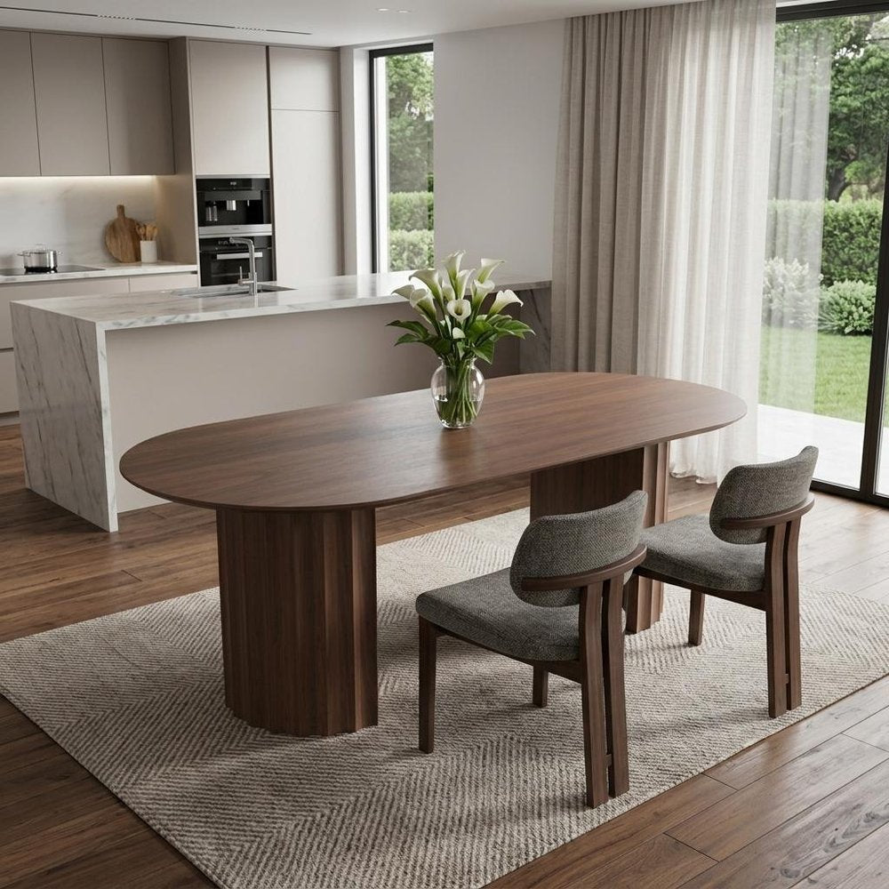 79" Brown Wood Double Pedestal Base Oval Dining Table