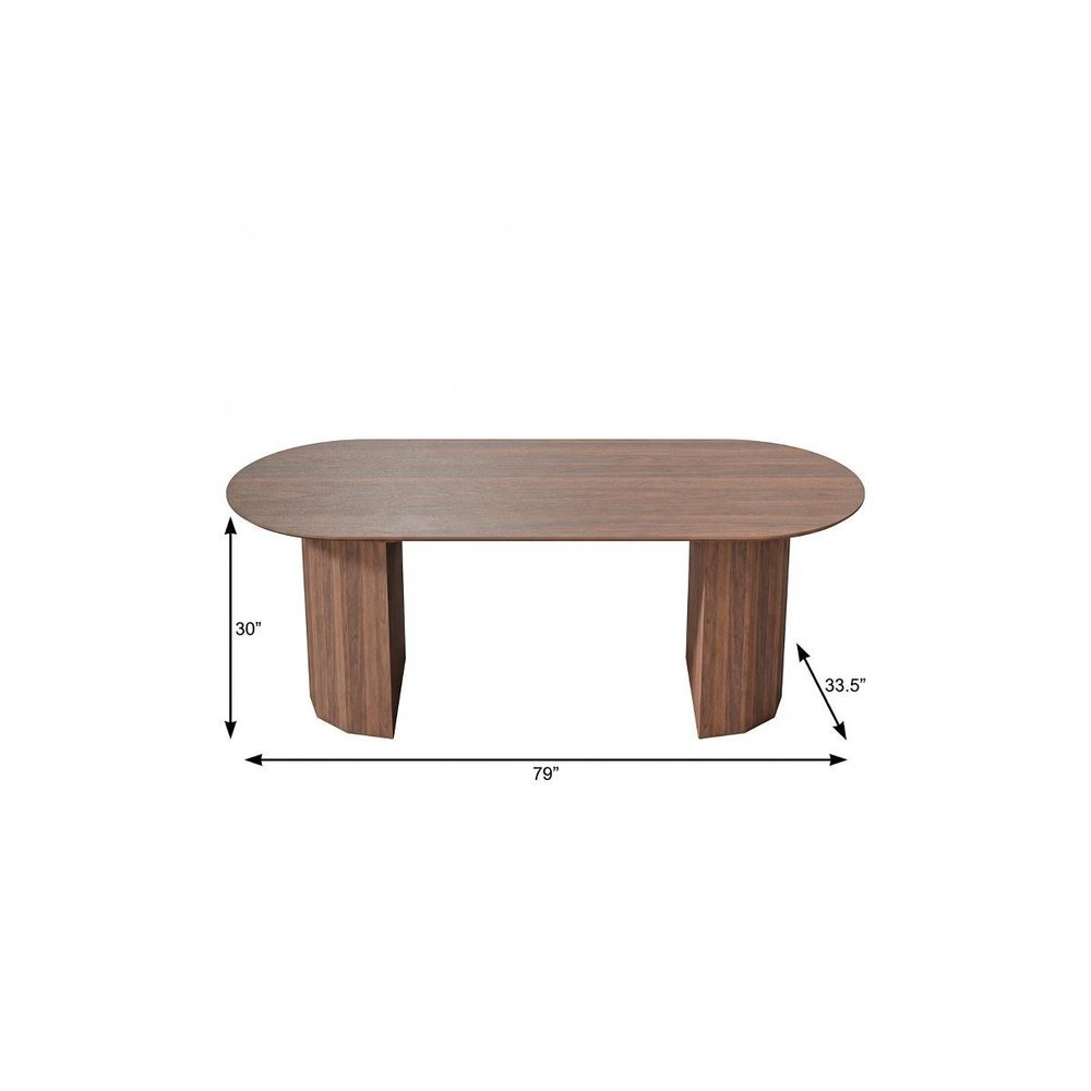 79" Brown Wood Double Pedestal Base Oval Dining Table