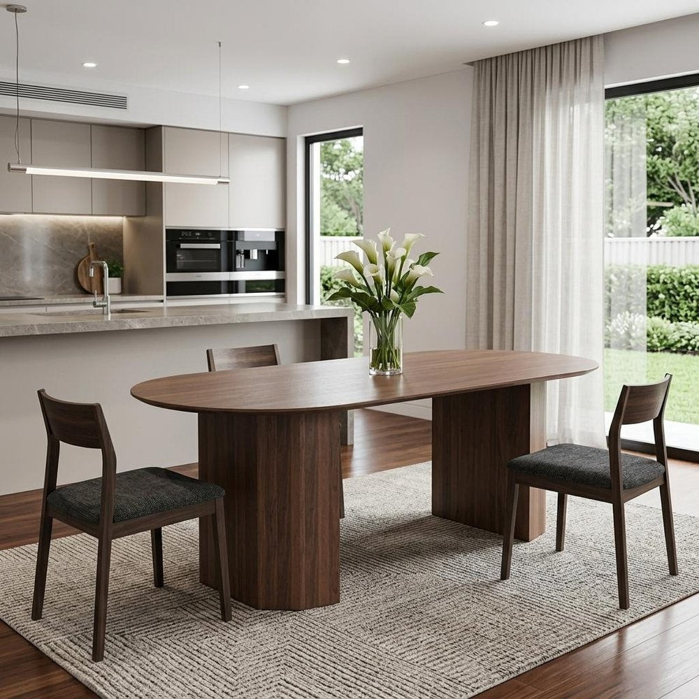 79" Brown Wood Double Pedestal Base Oval Dining Table