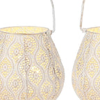Set of Two 10" Beige Pierced Geometric Cordless Lantern Lamps