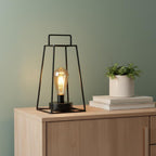 12" Black Geometric Novelty Lantern With Novelty Shade