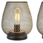 Set of Two 7" Antiqued Bronze Pierced Geometric Cordless Lantern Lamps