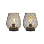 Set of Two 7" Antiqued Bronze Pierced Geometric Cordless Lantern Lamps