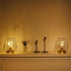 Set of Two 7" Gold Geometric Geometric Cage Cordless Desk Lamps