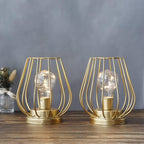 Set of Two 7" Gold Geometric Geometric Cage Cordless Desk Lamps