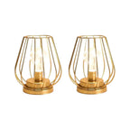 Set of Two 7" Gold Geometric Geometric Cage Cordless Desk Lamps