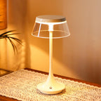 11" White Geometric Modern Industrial Battery Operated Desk Lamp