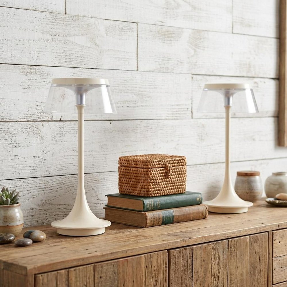 Set of Two 11" White Geometric USB Dimmable Table Lamps