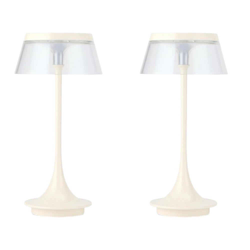 Set of Two 11" White Geometric USB Dimmable Table Lamps
