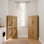 Set Of Four Brown Wood Corner Accent Cabinet With Two Doors