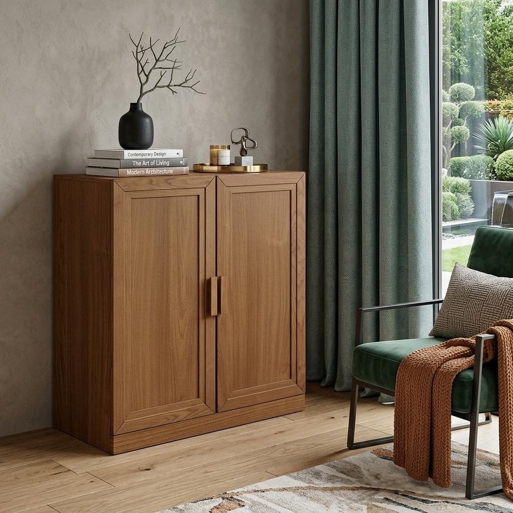 Set Of Four Walnut Wood Corner Accent Cabinet With Eight Doors