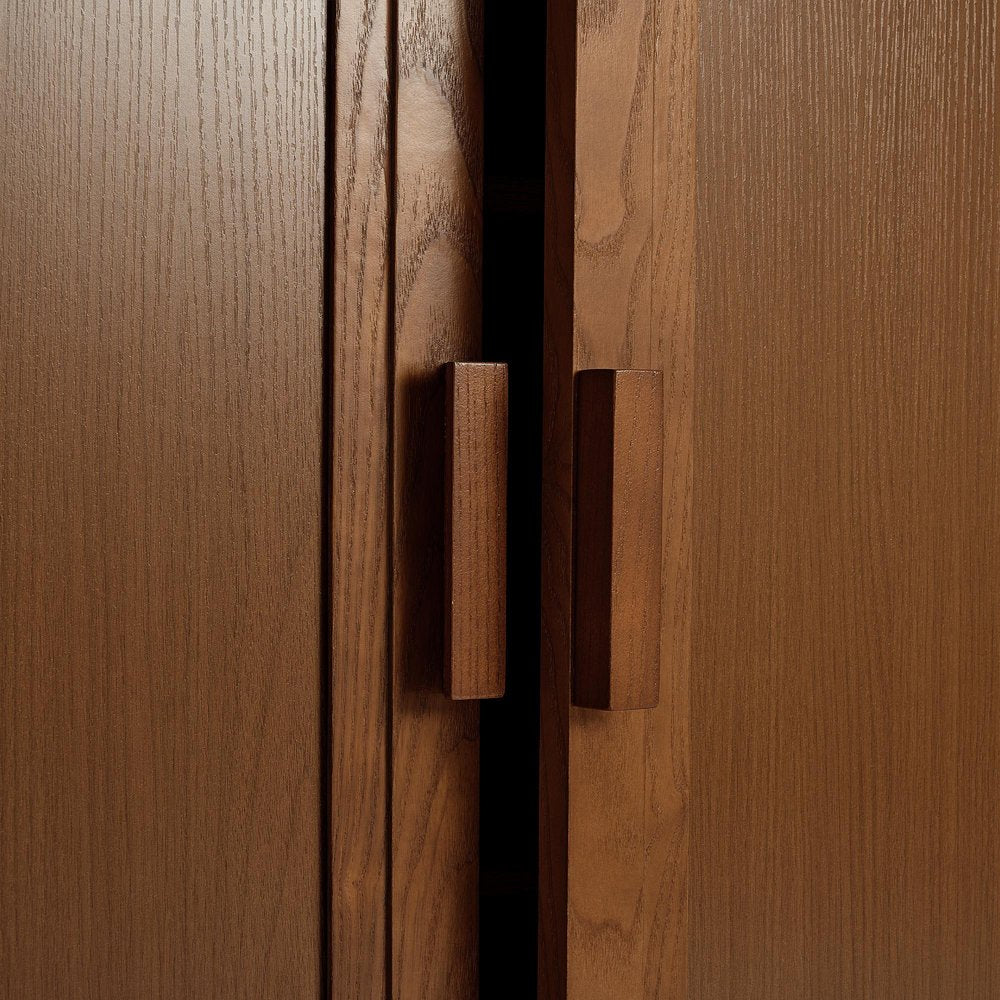 Set Of Four Walnut Wood Corner Accent Cabinet With Eight Doors