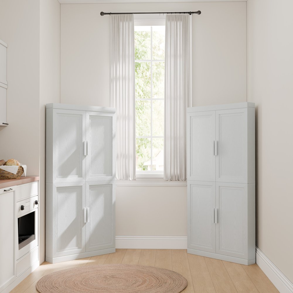 Set Of Four White Wood Corner Accent Cabinet With Two Doors