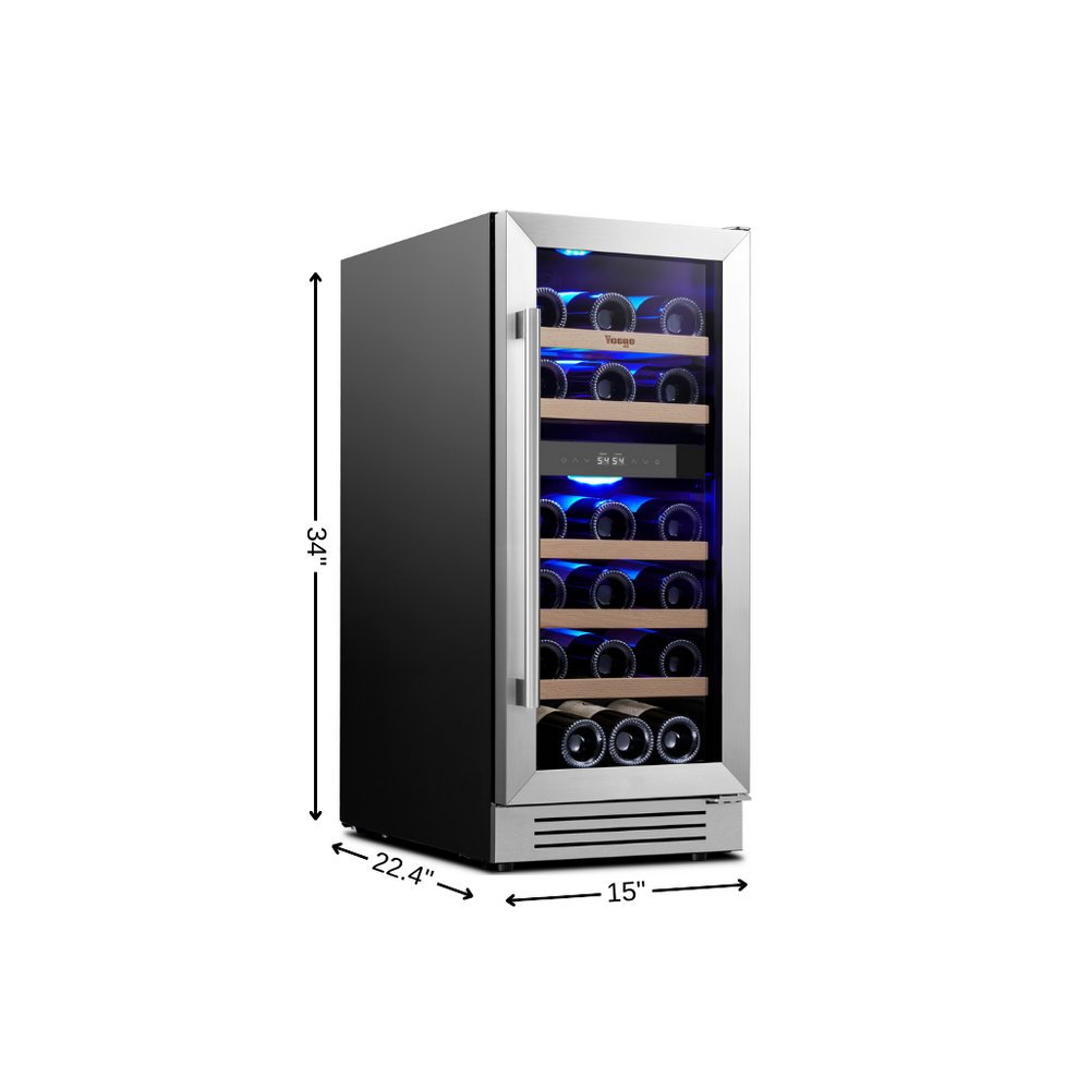 34" X 15" Silver Stainless Steel Dual Compartment Wine Refrigerator