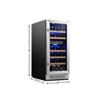 34" X 15" Silver Stainless Steel Dual Compartment Wine Refrigerator
