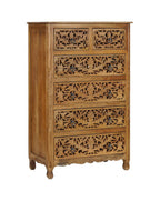 35" Brown Carved Floral Solid Wood Six Drawer Dresser