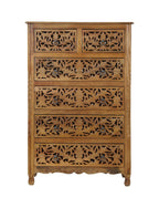 35" Brown Carved Floral Solid Wood Six Drawer Dresser