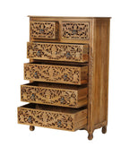 35" Brown Carved Floral Solid Wood Six Drawer Dresser