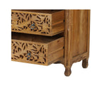 35" Brown Carved Floral Solid Wood Six Drawer Dresser