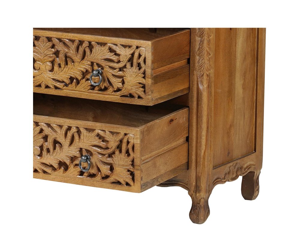 35" Brown Carved Floral Solid Wood Six Drawer Dresser