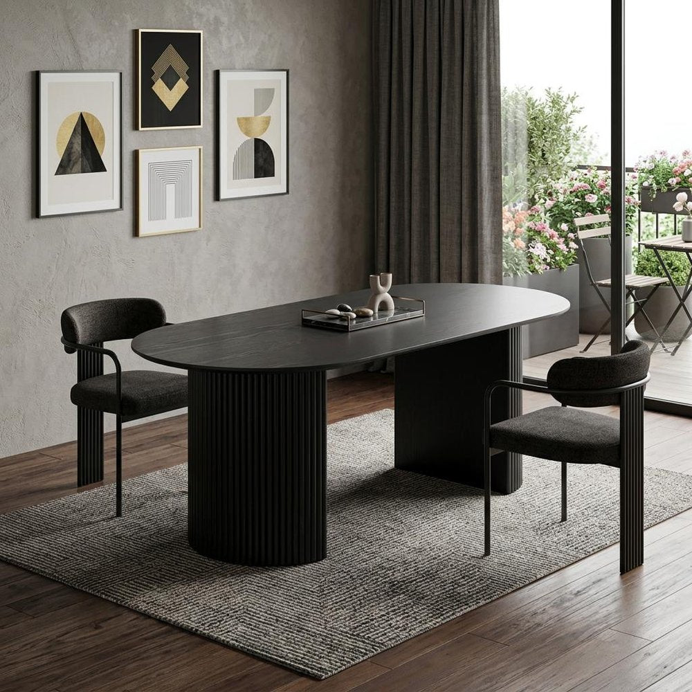 79" Black Wood Double Pedestal Base Oval Dining Table