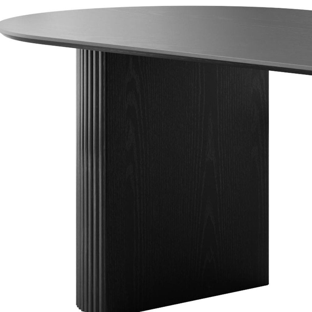 79" Black Wood Double Pedestal Base Oval Dining Table