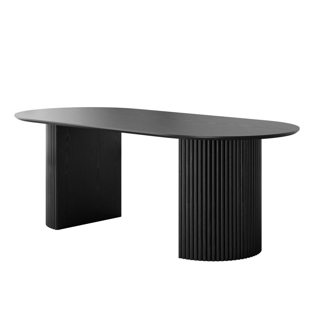 79" Black Wood Double Pedestal Base Oval Dining Table