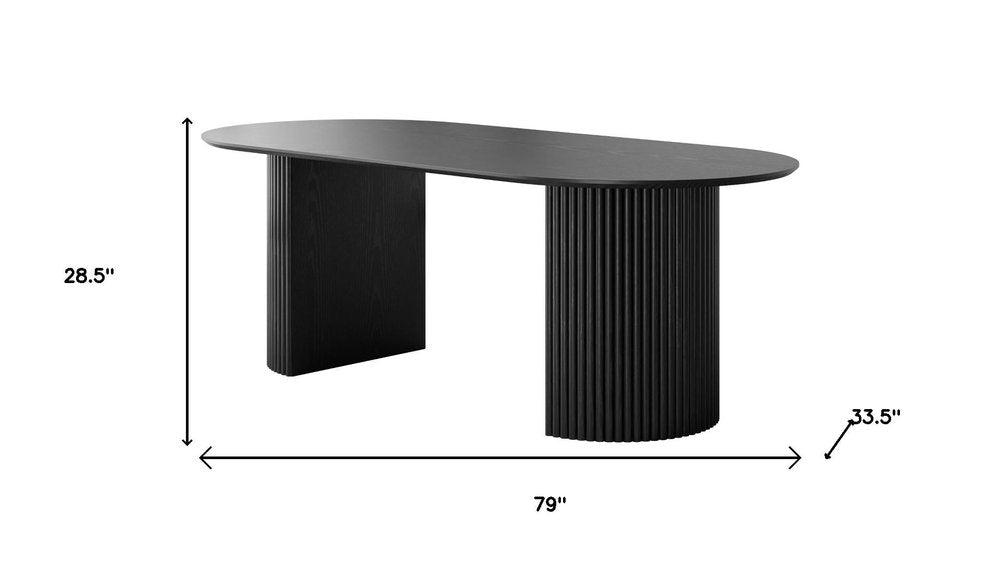 79" Black Wood Double Pedestal Base Oval Dining Table