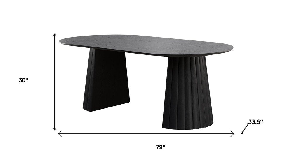 79" Black Wood Double Pedestal Base Oval Dining Table