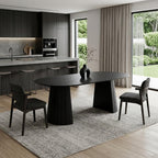 79" Black Wood Double Pedestal Base Oval Dining Table