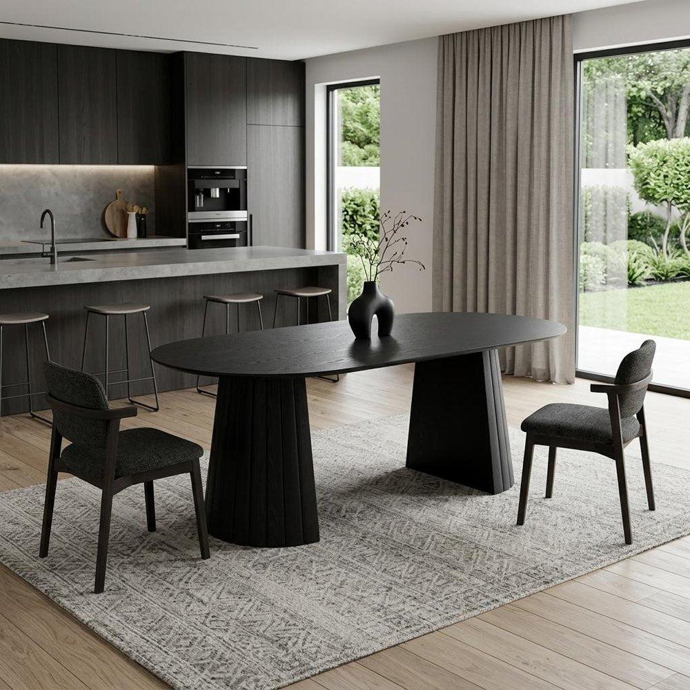 79" Black Wood Double Pedestal Base Oval Dining Table