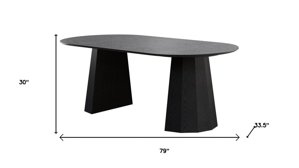 79" Black Wood Double Pedestal Base Oval Dining Table