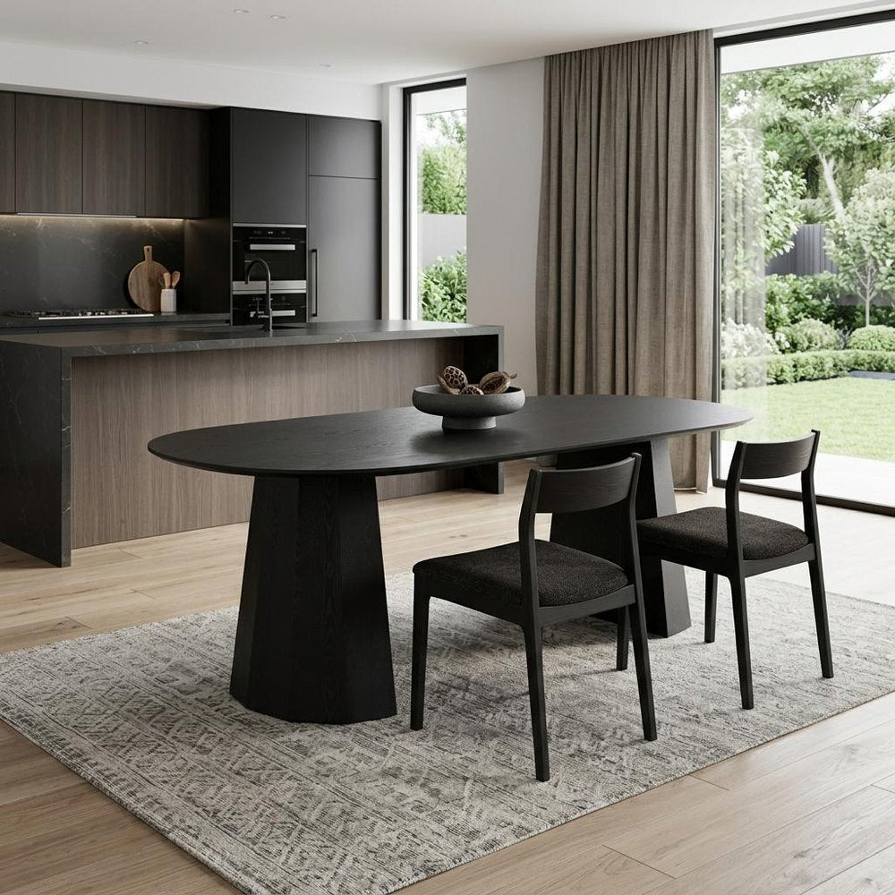 79" Black Wood Double Pedestal Base Oval Dining Table