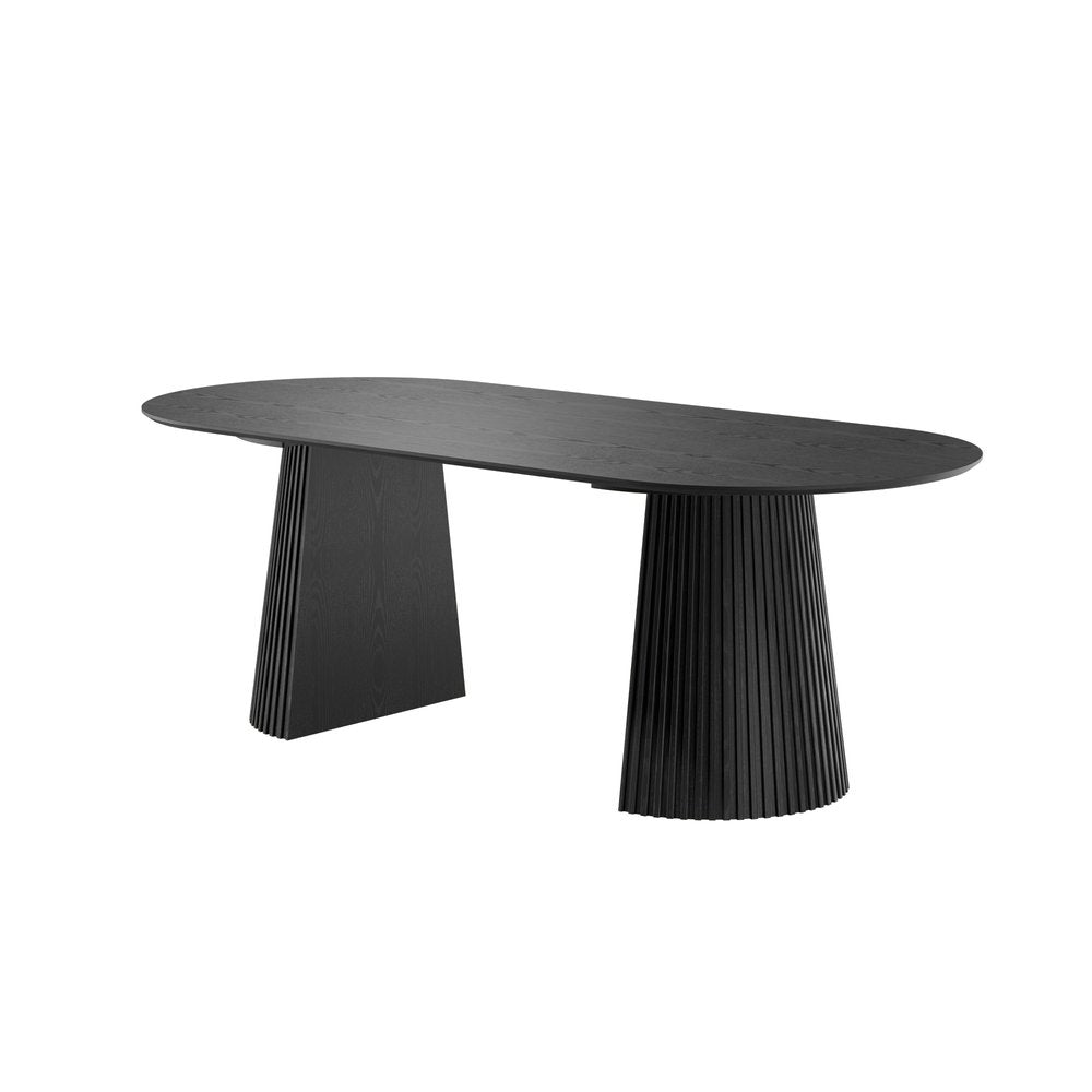 79" Black Wood Double Pedestal Base Oval Dining Table