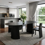 79" Black Wood Double Pedestal Base Oval Dining Table