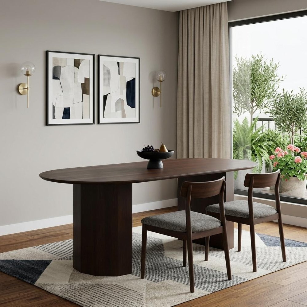 79" Walnut Wood Double Pedestal Base Oval Dining Table